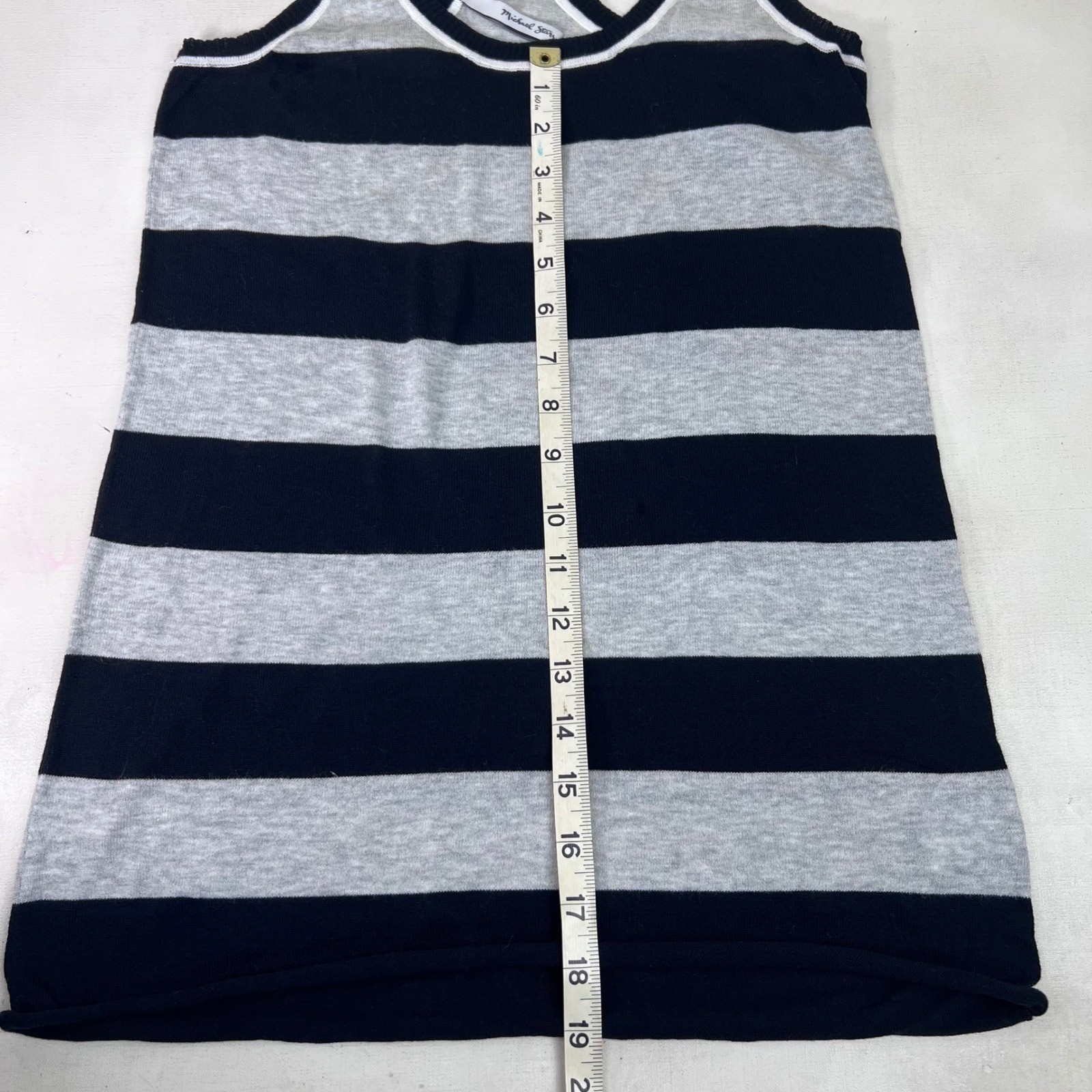 Striped Racerback Tank Top One Size Black Gray Casual Athleisure Michael Stars