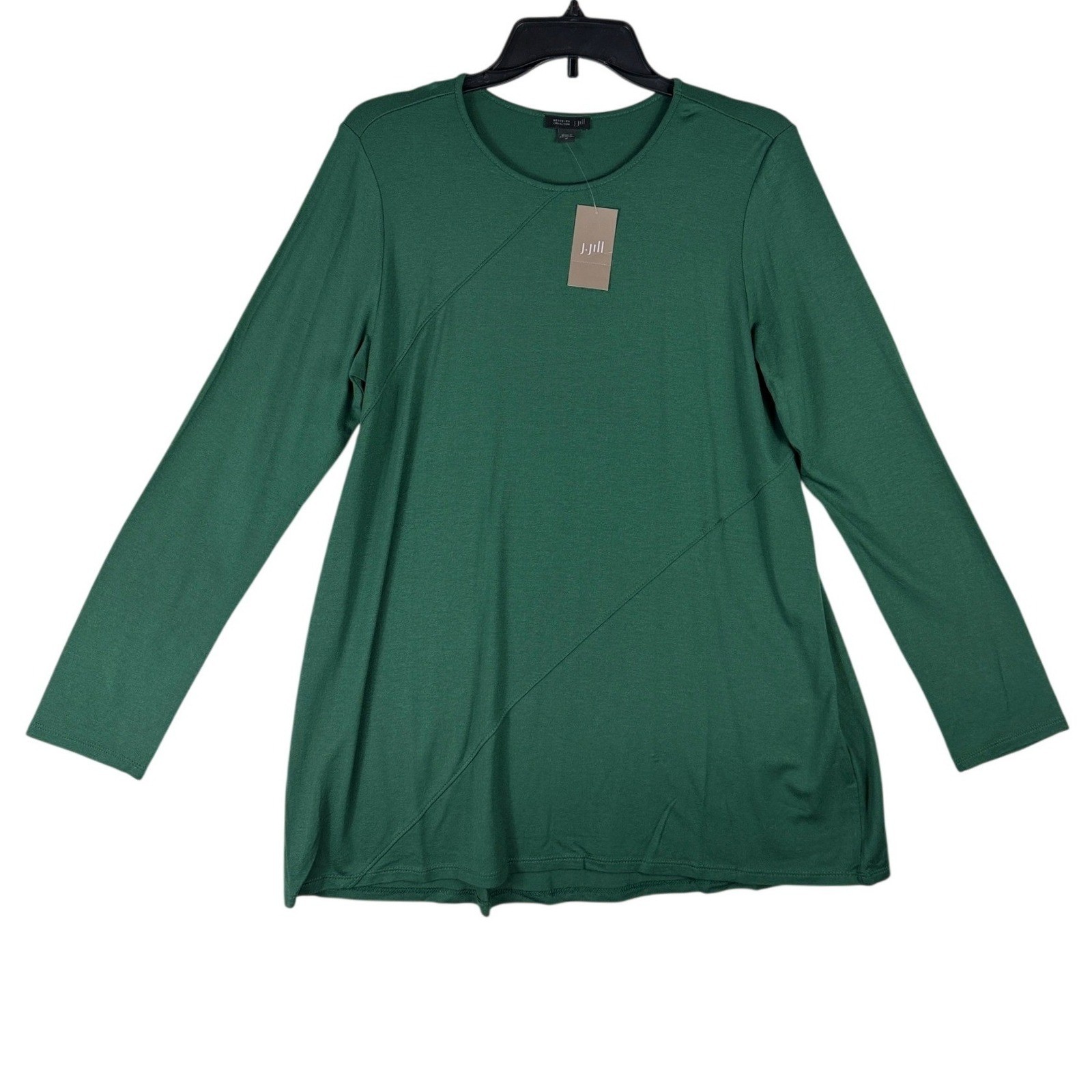 J. Jill Wearever Pine Green Asymmetrical Seam Long Sleeve Tunic Top Size M NWT
