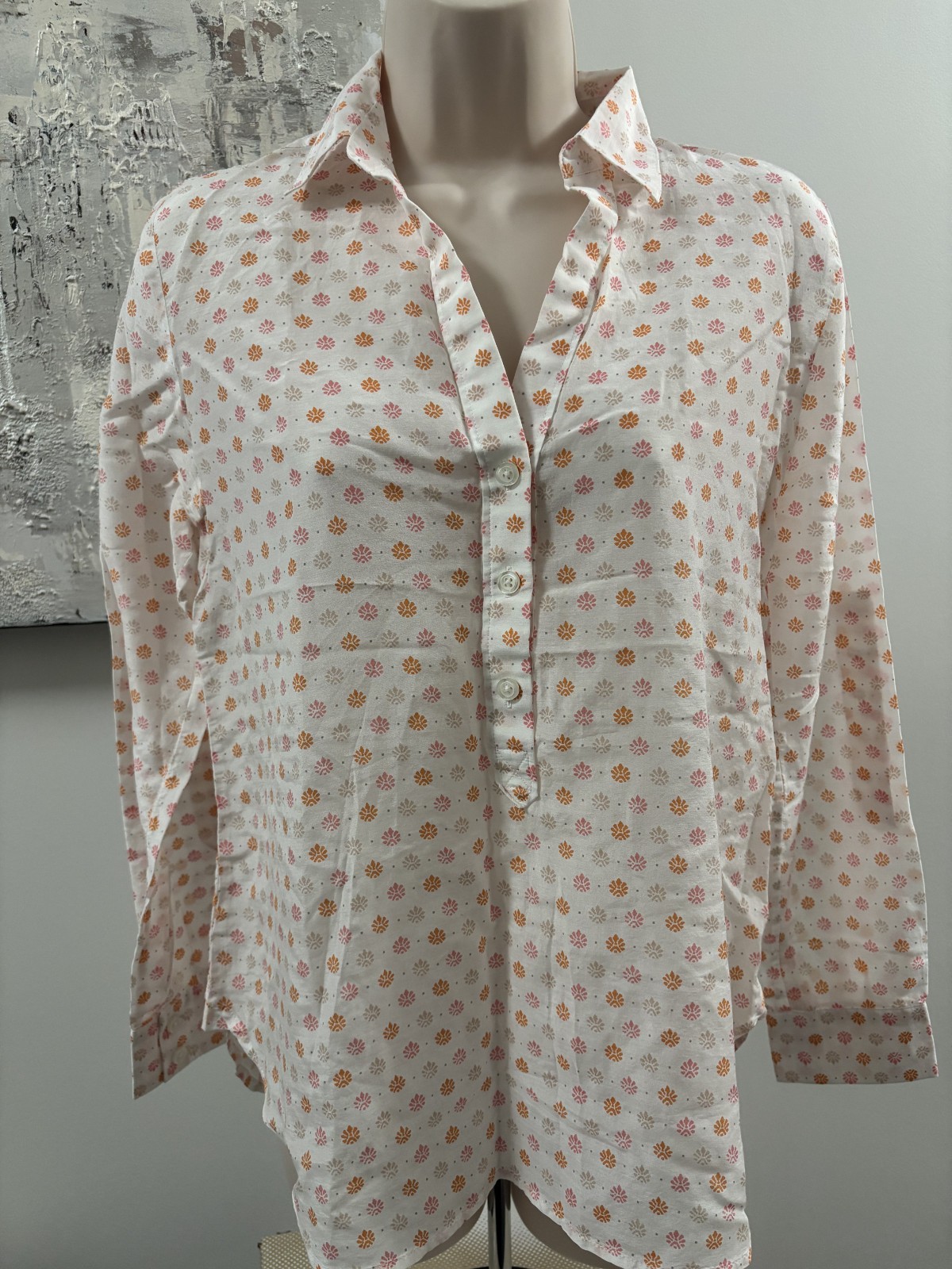 Ann Taylor Silk Blend Blouse Small Petite SP Like New Orange Pink Long Sleeve