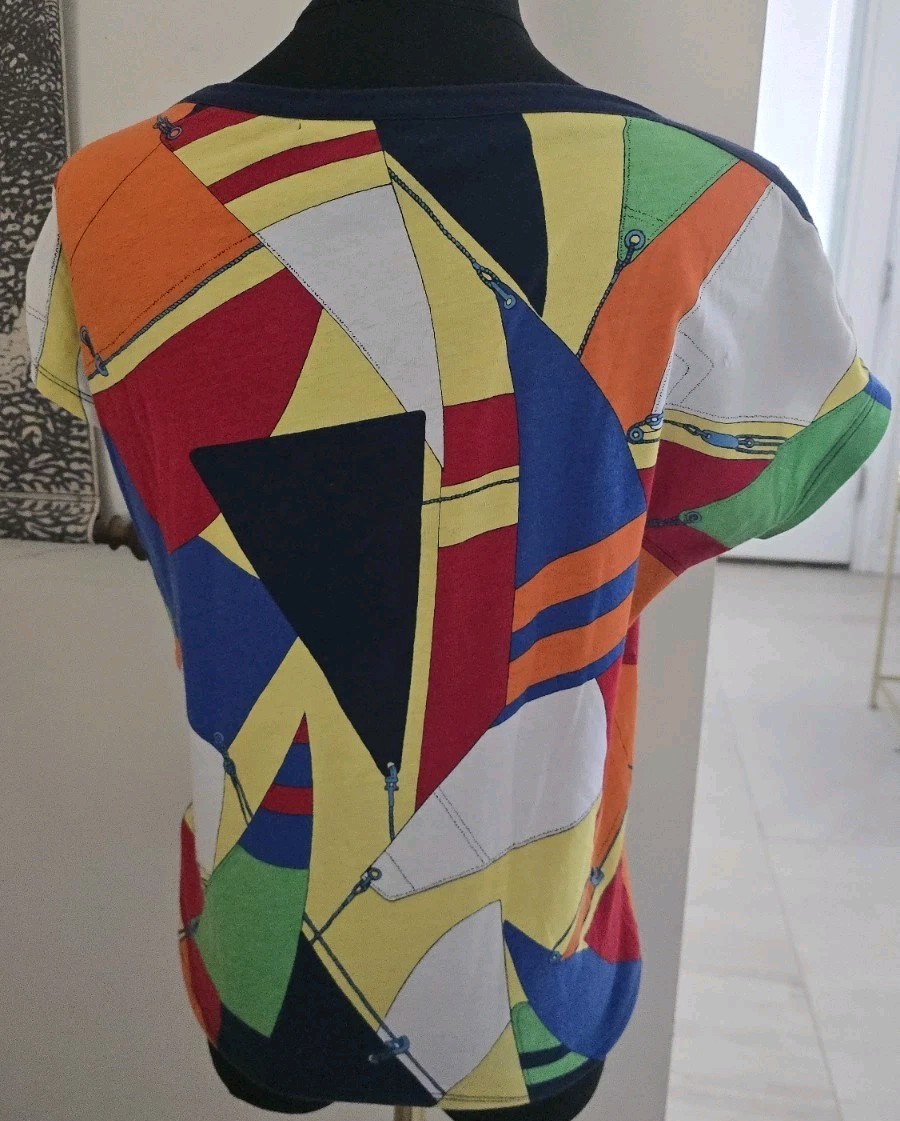Lauren Ralph Lauren Nautical Coastal Preppy Sailboat Boatneck Top 100% Cotton S