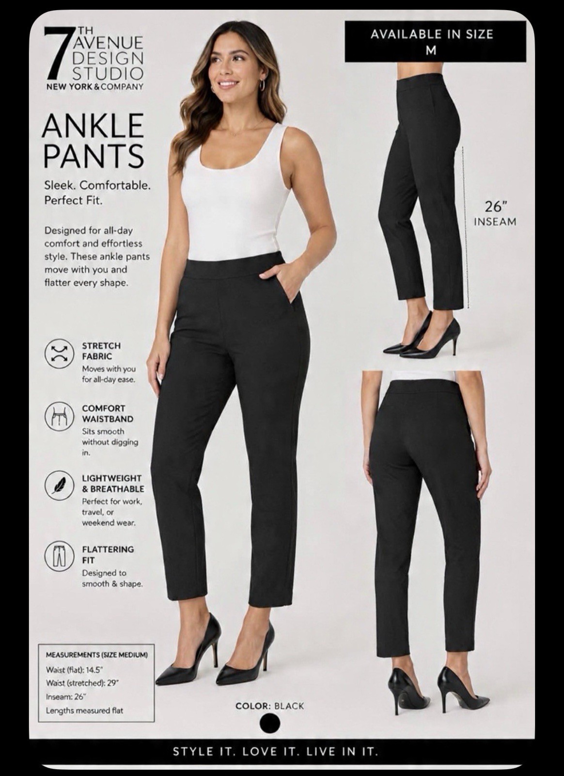 7th Avenue Design Studio NY&Co Black High-Rise Pull-On Pants M
