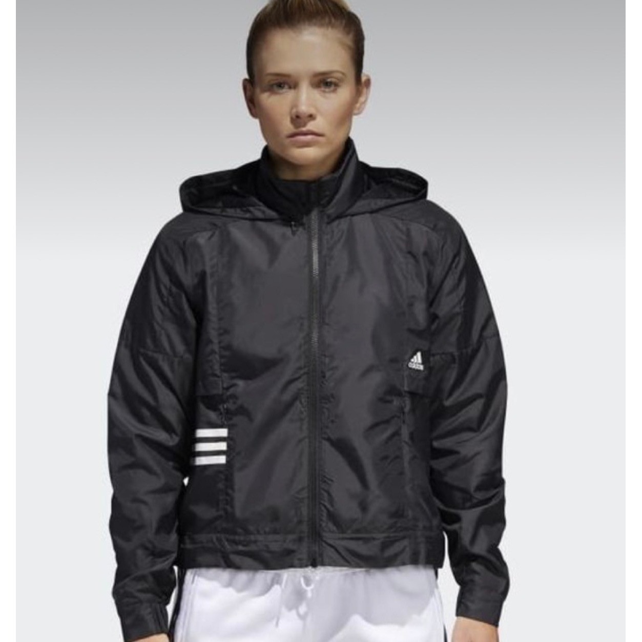 Adidas Womens Black Hooded Lightweight Sport Jacket Size XS