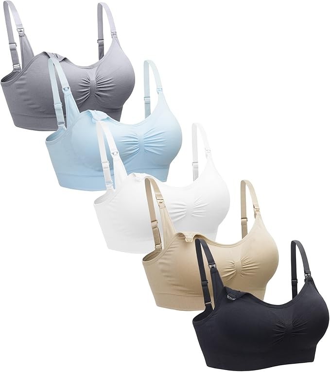 5-Pack Women’s Seamless Wireless Maternity Nursing Sleep Bra with Extenders