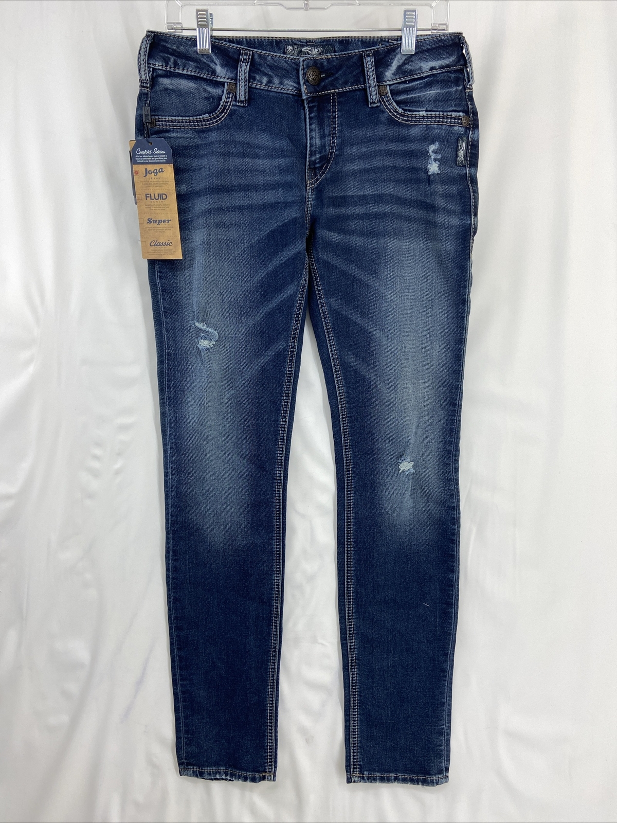 Silver Jeans Suki Woman’s Joga Jeans Skinny Size 32×31 Destroyed Distressed NWT