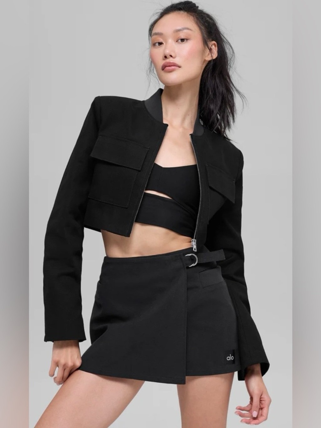 ALO Yoga NWT Cropped Main Character Black Utility Jacket Full Zip Size L
