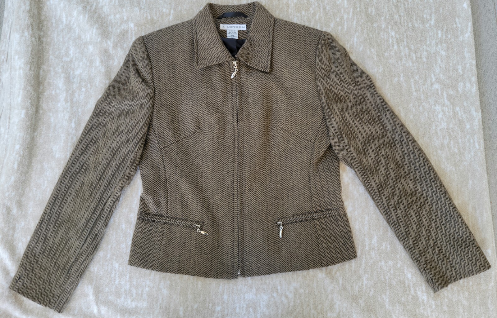 NWOT J. London Brown & Black Herringbone 100% Wool SHORT Suit Jacket Blazer Sz 6