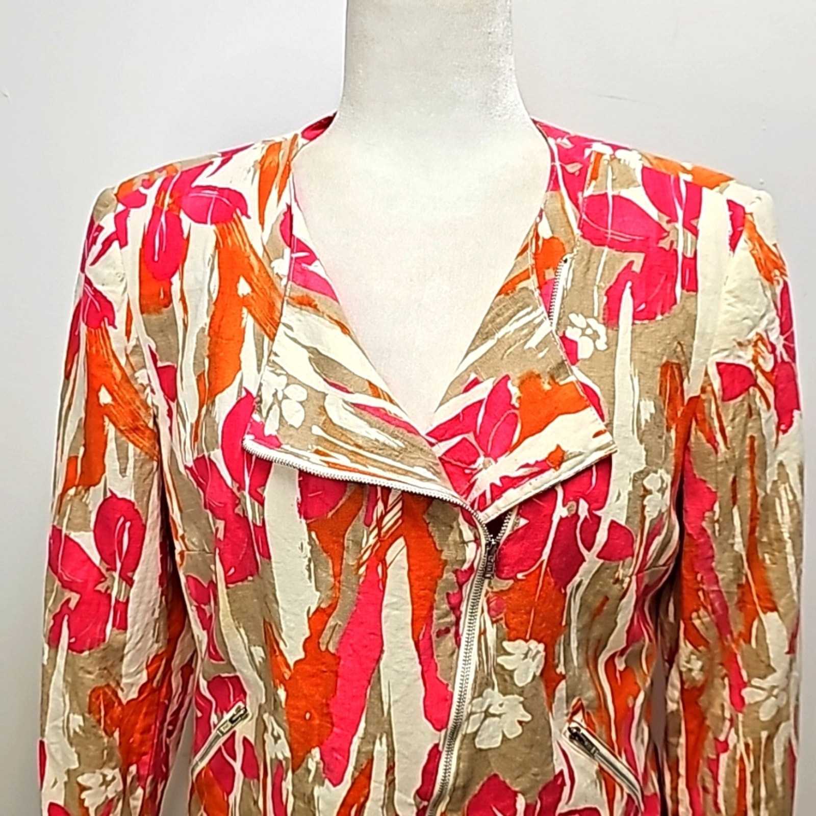 Jeffrey Craig Women’s 55% Linen 45% Rayon Cropped Blazer Jacket Cross Zip Size 8