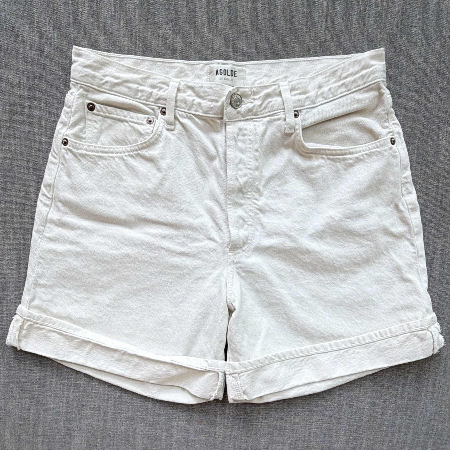 AGOLDE Dame Short Women’s White Denim Bermuda High Rise Shorts Size 29