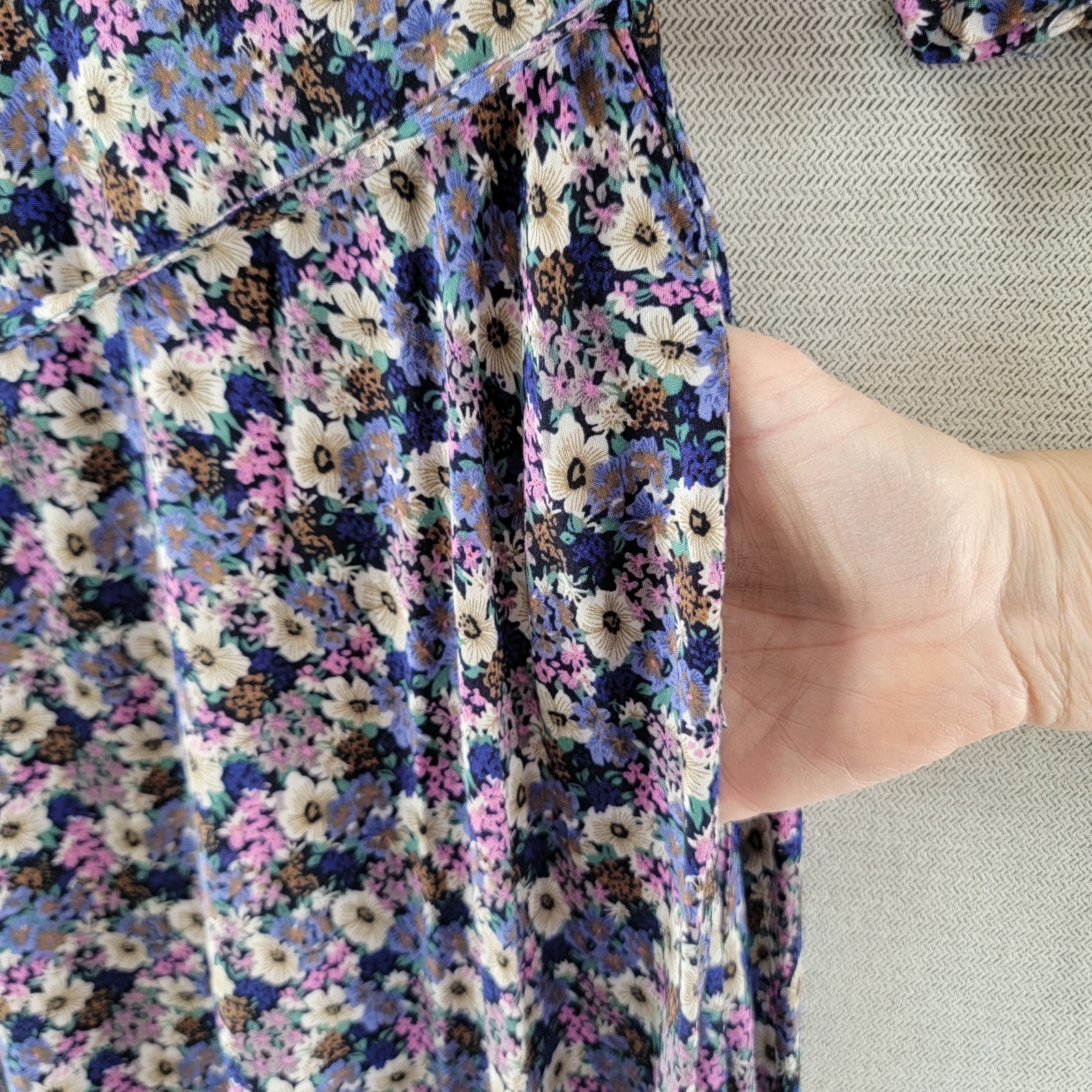 Natural Life Womens Dress Button Front Maxi Smocked Sleeve Shirt Size Medium