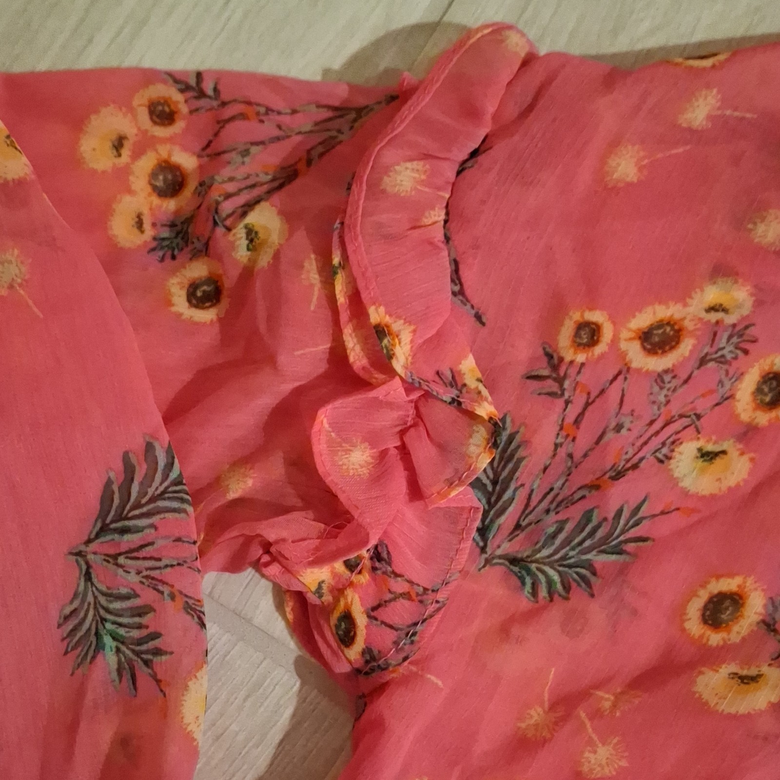FOREVER 21 Pink Yellow Green Floral Ruffle Button Collar Women’s Blouse Plus 3X