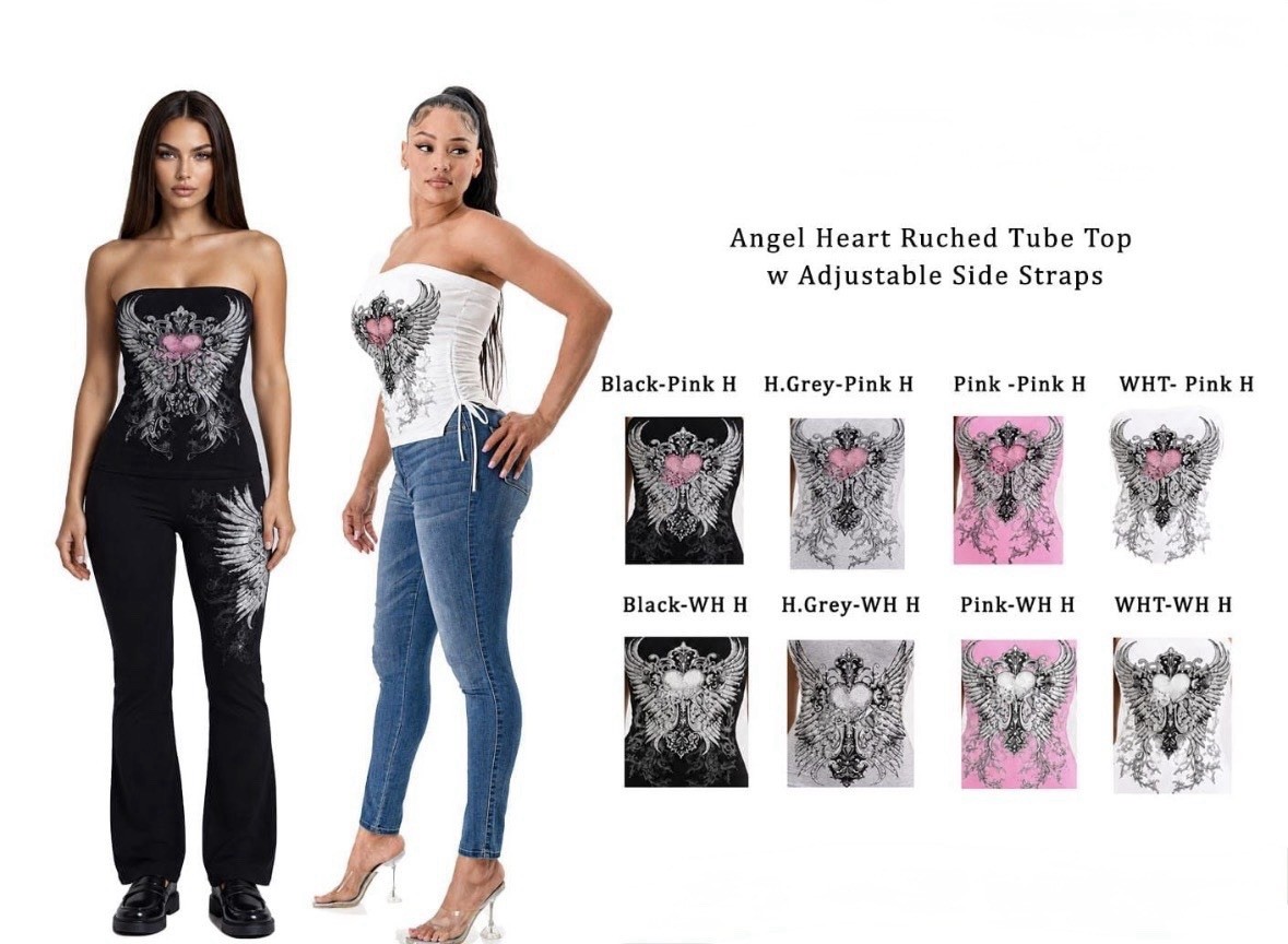 Angel Heart Strapless Ruched Tube Top Adjustable Side Straps Black/Pink S