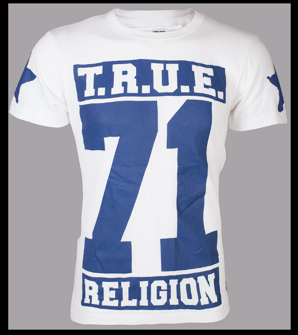 $105 TRUE RELIGION White Blue 71 STARS Short Sleeve Graphic Heavyweight T-shirt