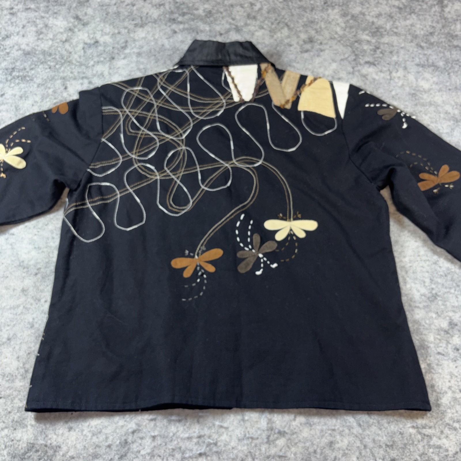 Yak Magik Jacket Women’s Medium Black Patchwork Arty Embroidered Dragonfly Boho