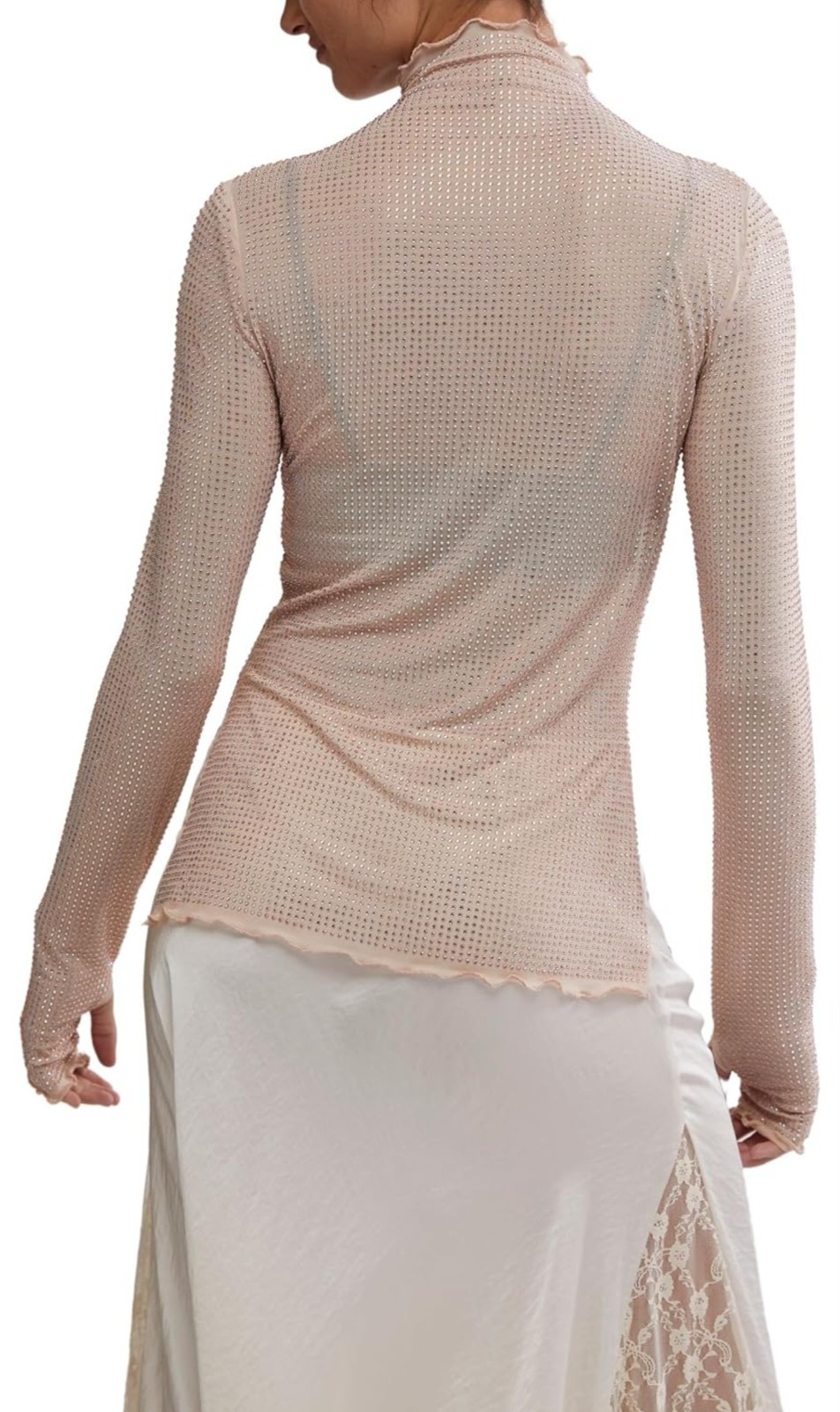 Free People Dance All Night Long Sleeve Top Size S Cream/Peach