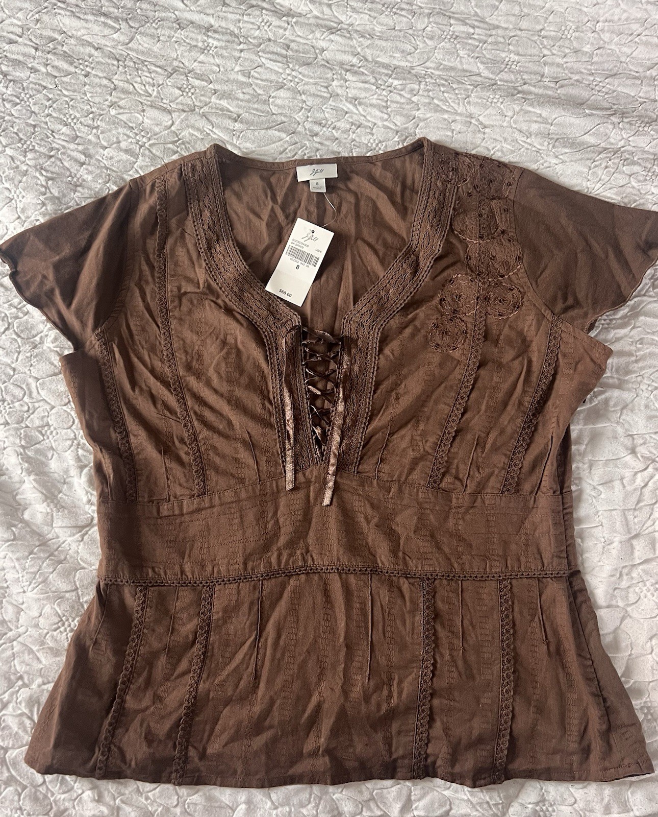 Women’s J.Jill Brown Boho Peasant Top Size 8/Medium