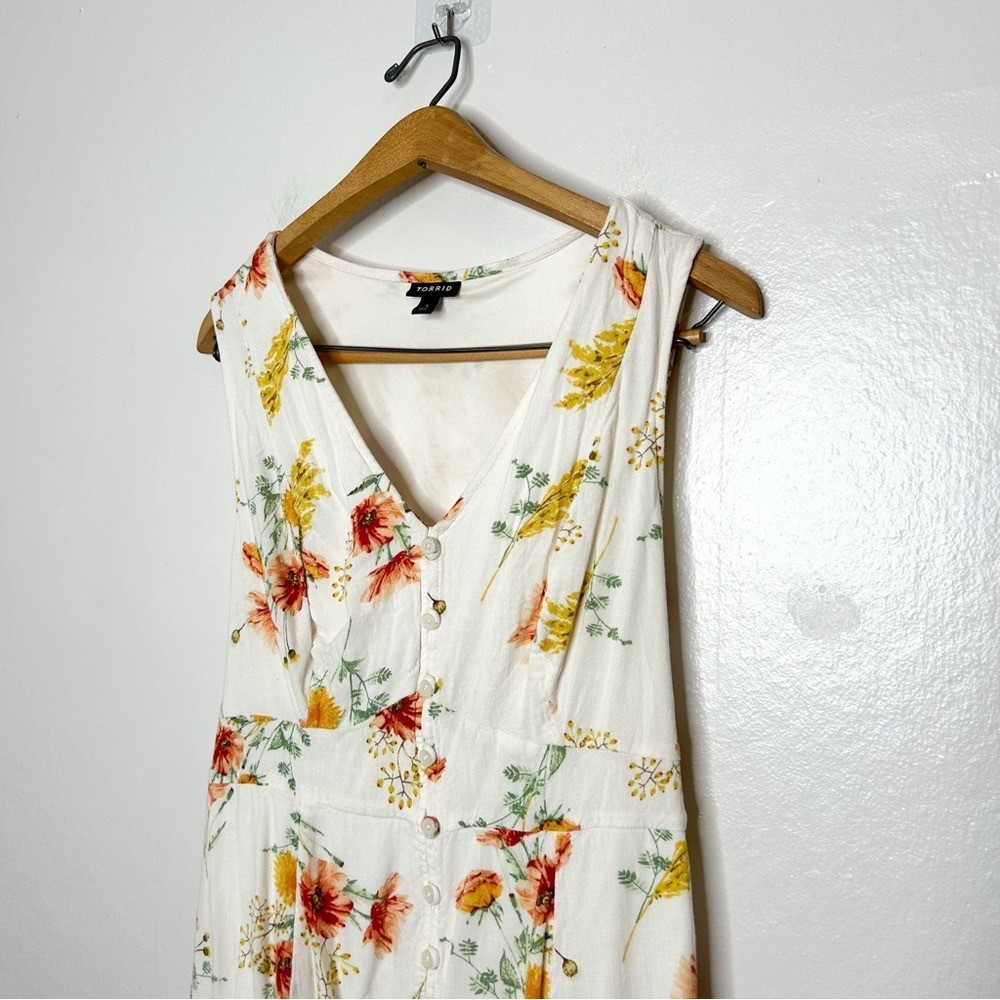 Torrid Rayon Slub Button Up Tie Back Sleeveless Tank Blouse Floral Print Plus 1X