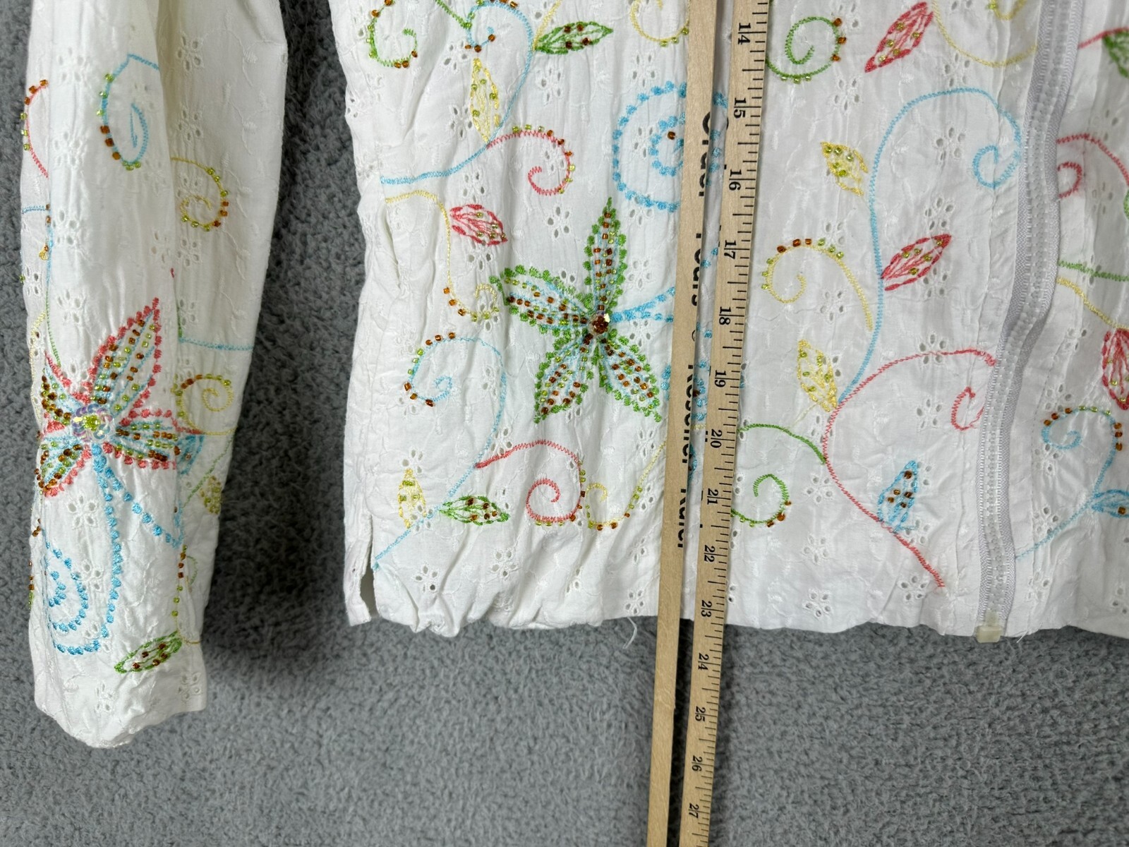 Yak Magik coat womens XL white full zip embroidered eyelet floral handmade Nepal