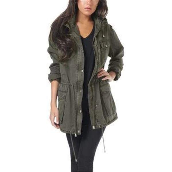 Buffalo David Bitton Olive Green Utility Jacket Hooded Military Field Coat Large