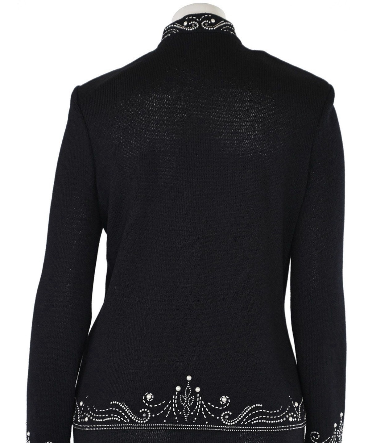 St. John Evening Black Zip Front Jacket Pearl Rhinestone Trim Women’s Size 8
