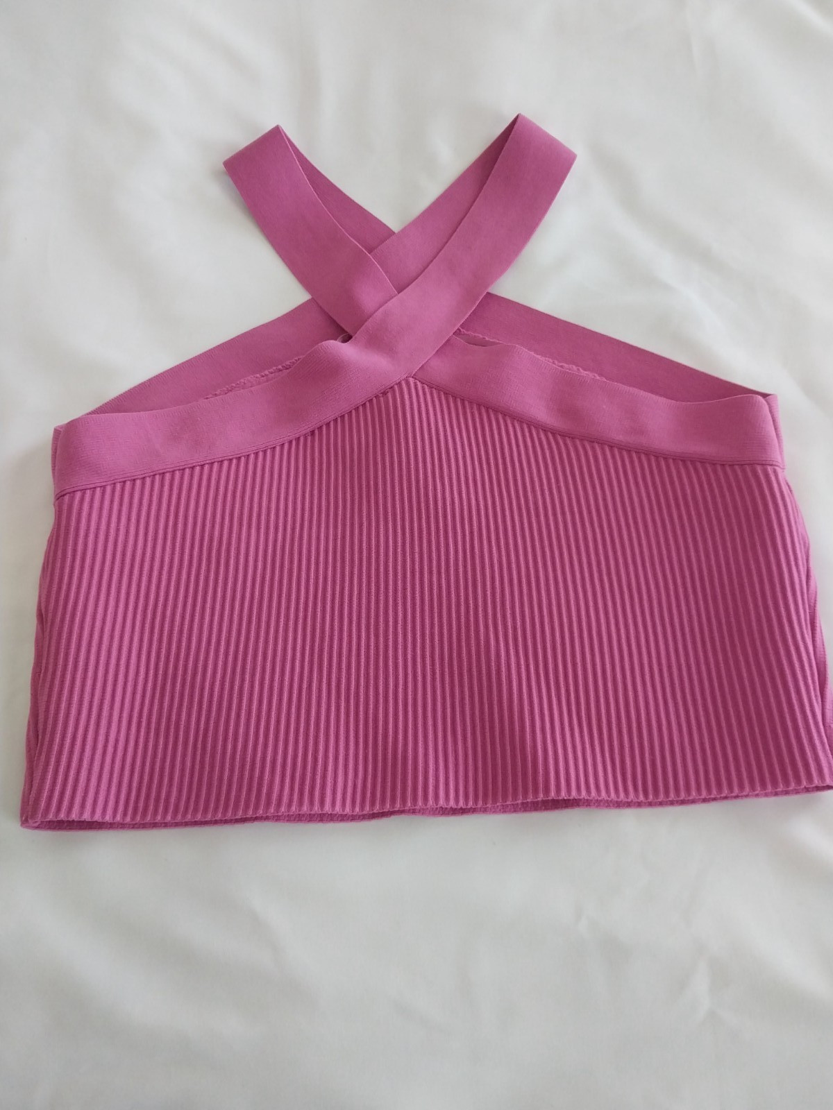 Sincerely Jules Women’s L Pink Solid Knit Halter Strappy Cropped Tank Top
