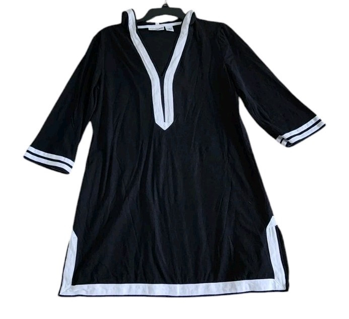 Paradise Bay Womens Sz M Black Hoddie Cover Up Swimsuit