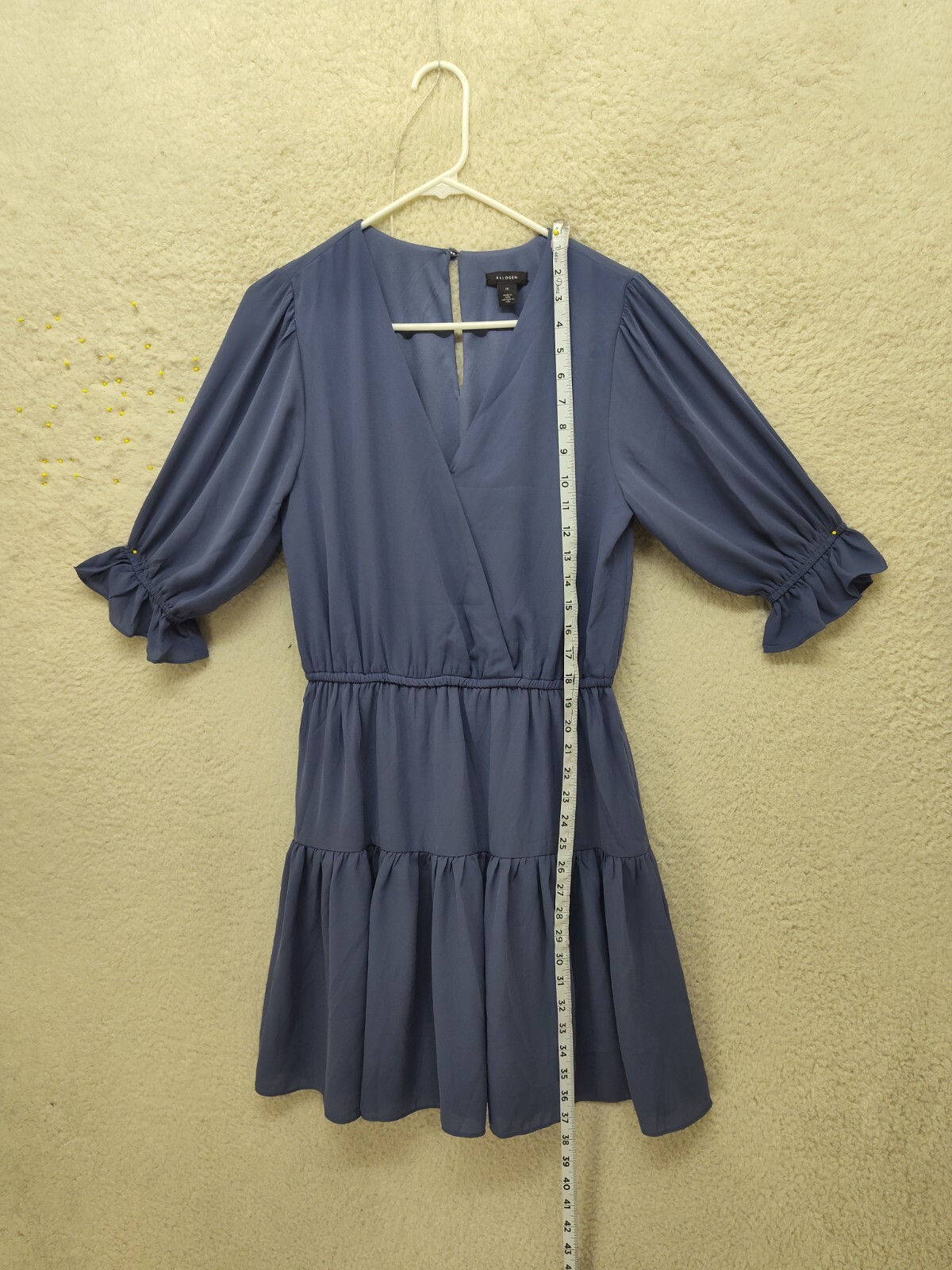 Halogen Women Dress Medium Blue 100% Polyester Short Sleeve Ruffle Casual Mini