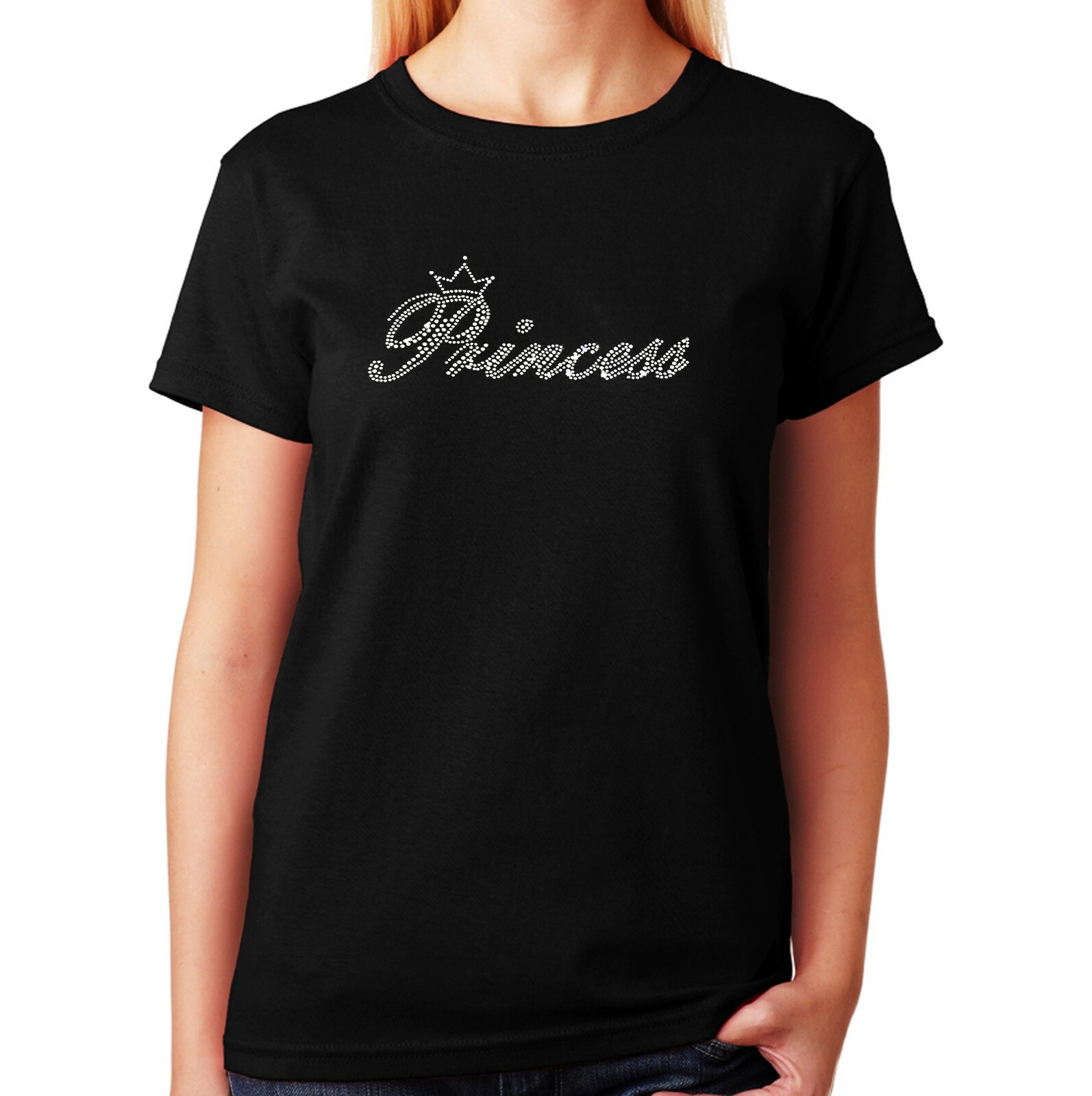 Women’s / Unisex Rhinestone T-shirt ” Crystal Princess ” in Sm to 3XL