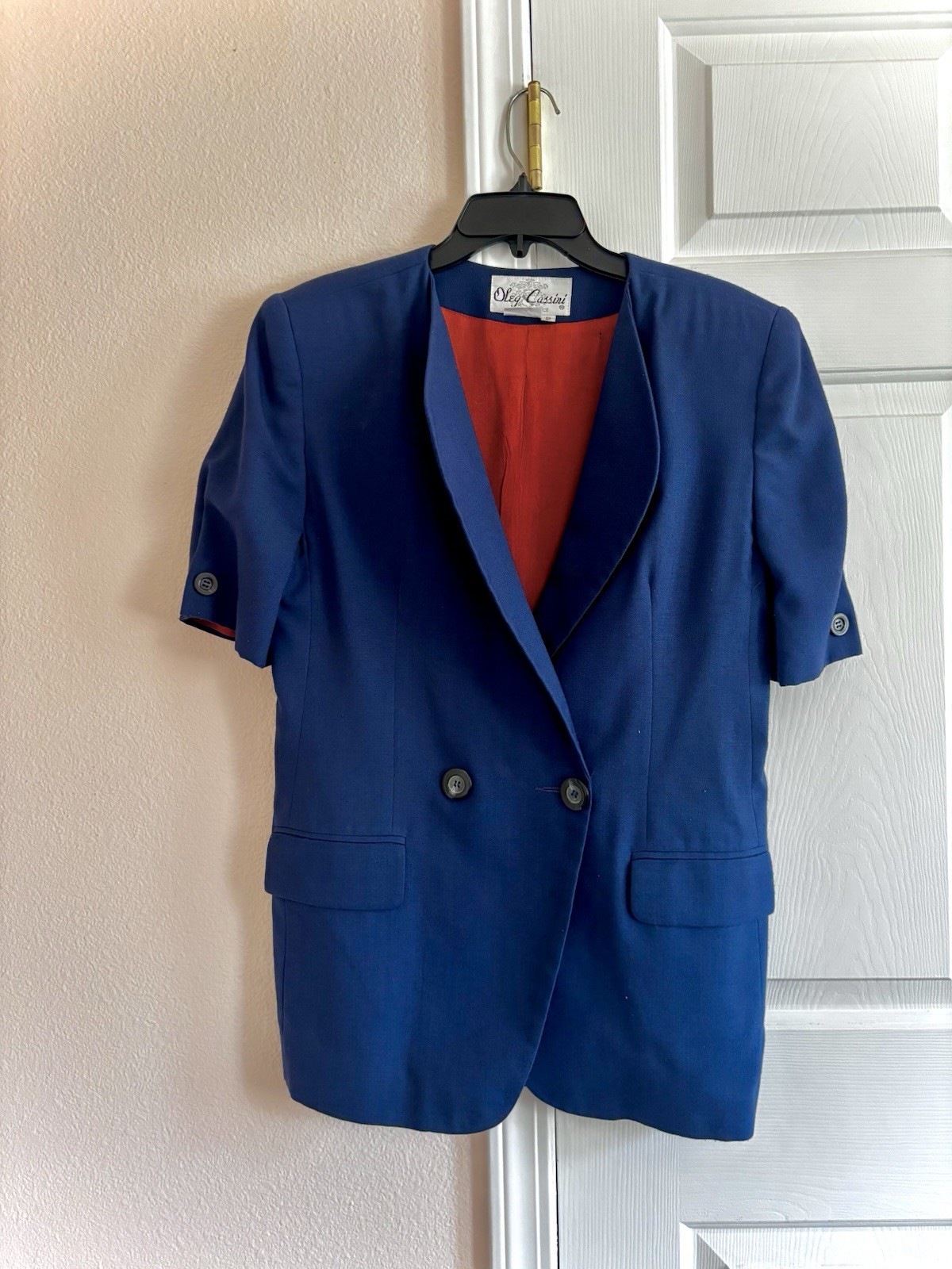 Vintage Oleg Cassini Women’s Navy Double Breasted Short Sleeve Button Blazer M