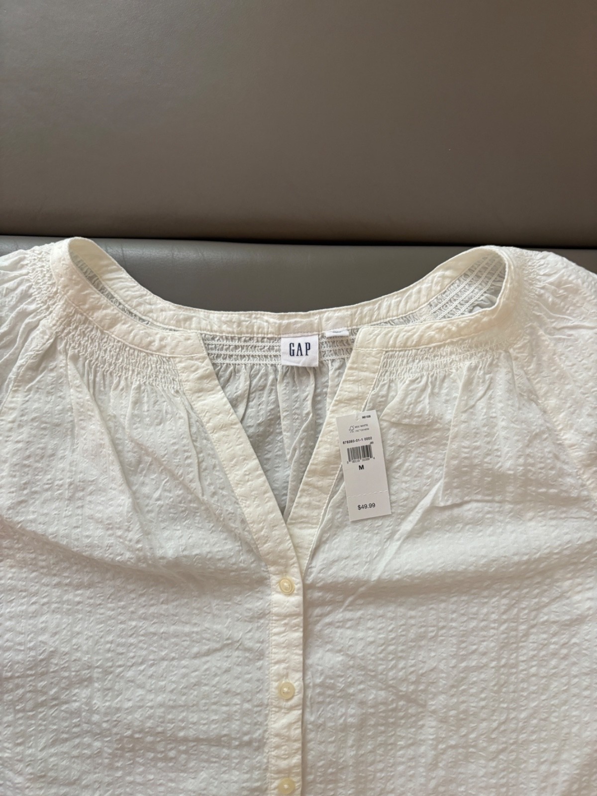 GAP Long Sleeve Smocked Zen Cotton Blouse New off White Size Medium V/305599