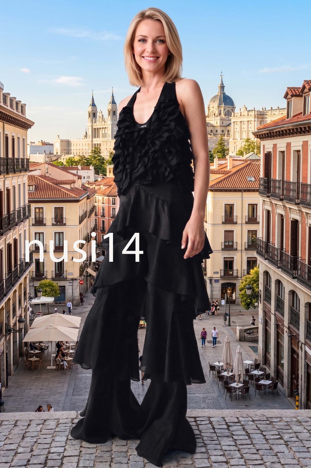 ZARA NEW WOMAN MID-RISE ZW RAMIE RUFFLE PANTS WIDE-LEG BLACK XS-L 5344/051/800