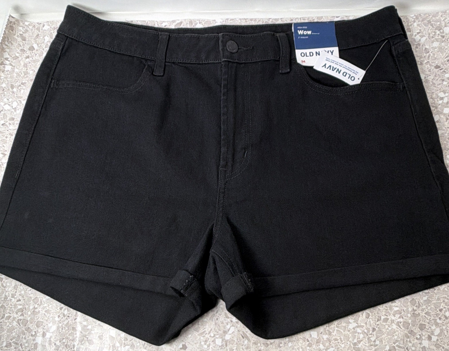 Old Navy WOW Women’s Black High Rise Chino Shorts 14 3in Cuffed Pockets