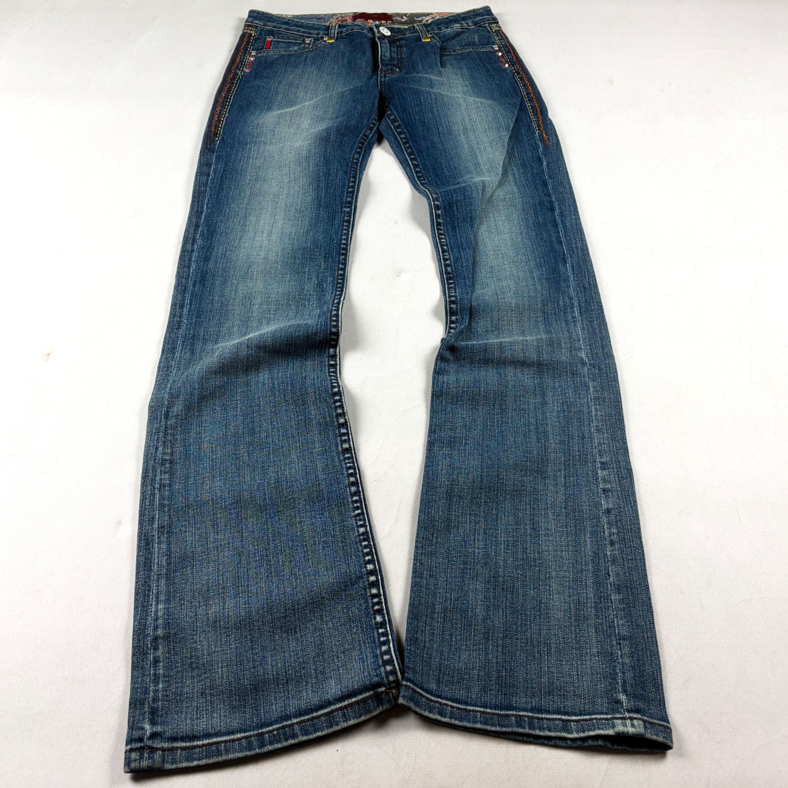 NEW Vintage Bootcut Jeans Embroidered Pocket Y2K Low Rise Denim Pants