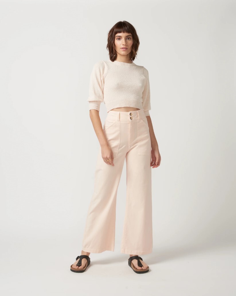 Self Contrast Aria Pants Size Small Pink Cotton Blend
