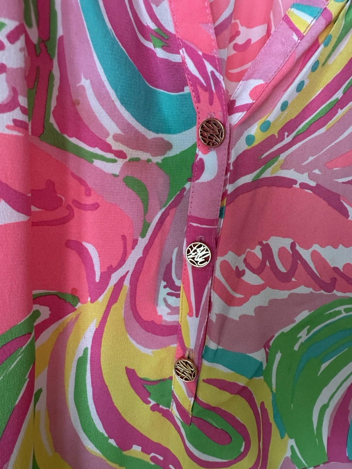 Lilly Pulitzer Women Blouse Elsa NWOT Top XL Swirl Floral Silk LgSl Smocked VNck