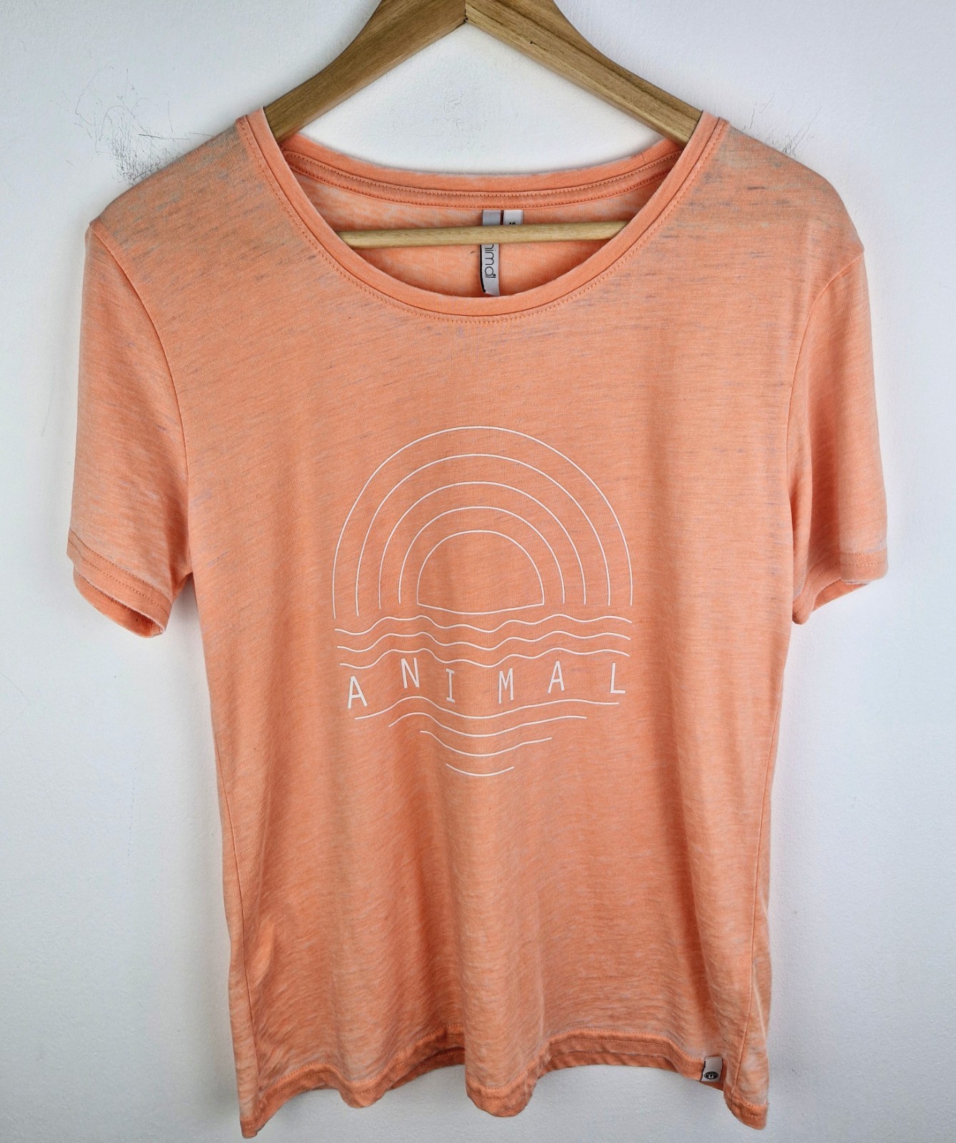Animal Womens Graphic T Shirt UK 10 Peach Sunset Logo Casual Summer Tee