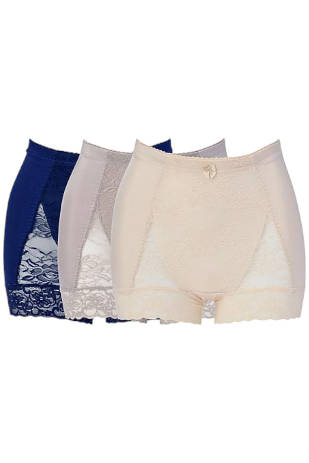 Rhonda Shear 3-pack Classic Pin-Up Boyshort Panty Navy/Champagne/Gray
