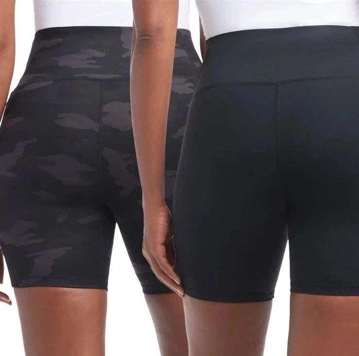 Danskin Women’s 2-Pack Bike Shorts, Black Salt/Black Camo, Size S