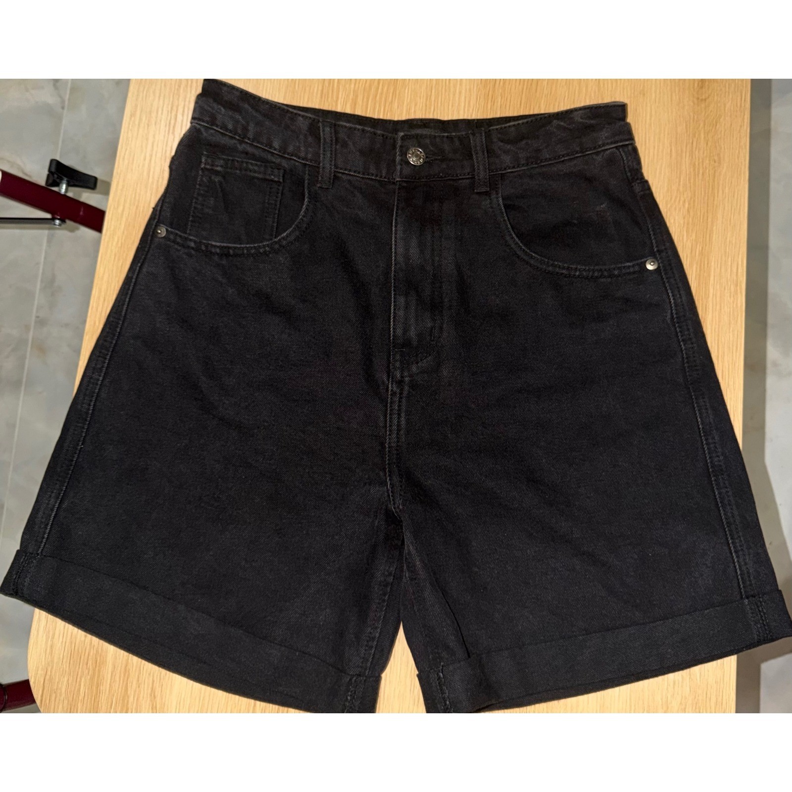PrettyLittleThing Black High Waisted Denim Mom Shorts
