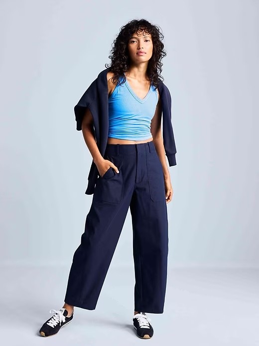 ATHLETA Skyline High rise Barrel Leg utility Pant 8 Tall | Navy #650012 NEW