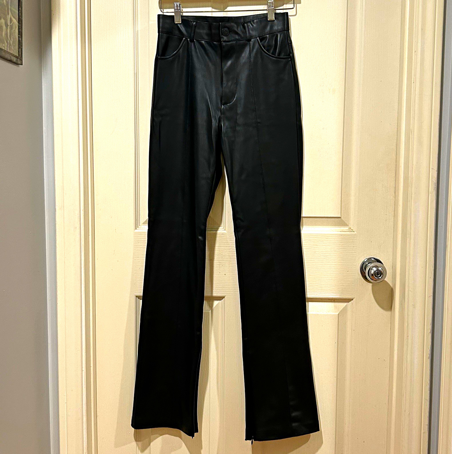 Zara Women’s Black Faux Leather Dress Pants w/ Zipper Accents, S