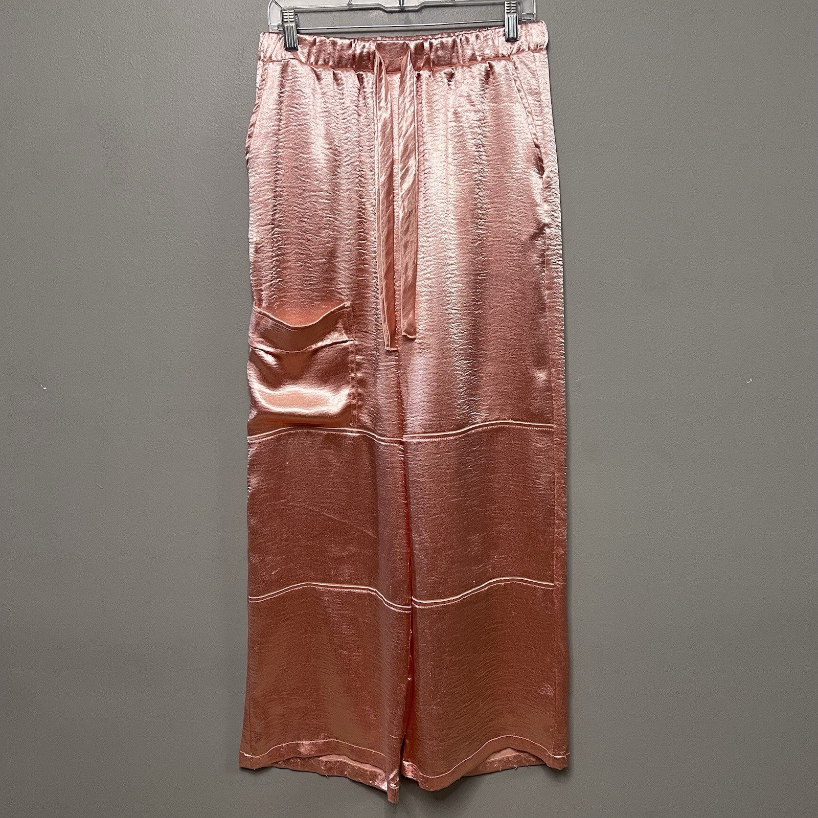Self Contrast Light Pink Satin Wide Leg Pants Boho Festival Medium Made In USA