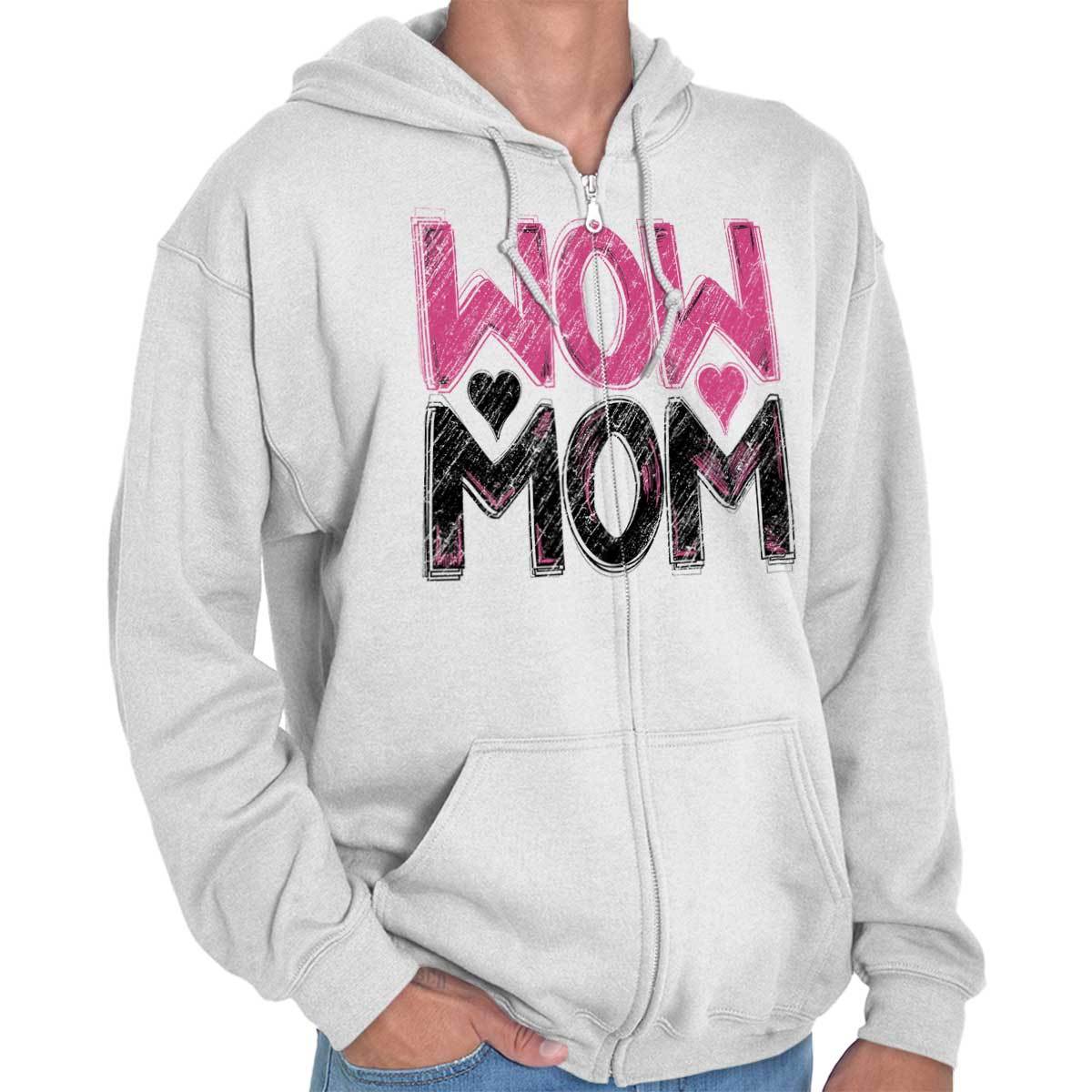 Cute Mother’s Day Gift Wow Mom Love Heart Womens Zip Hooded Sweatshirt Hoodie