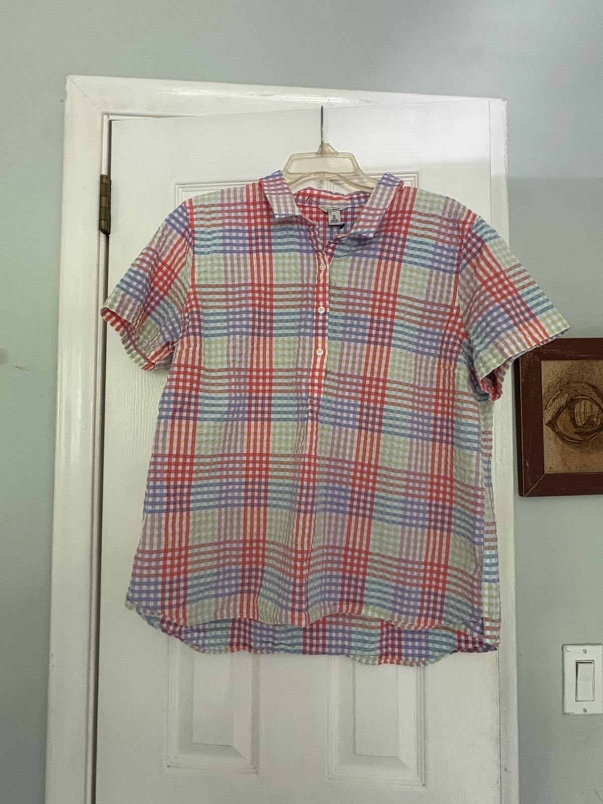 Women’s LLbean Xl Multicolor Plaid Button Up 100% Cotton