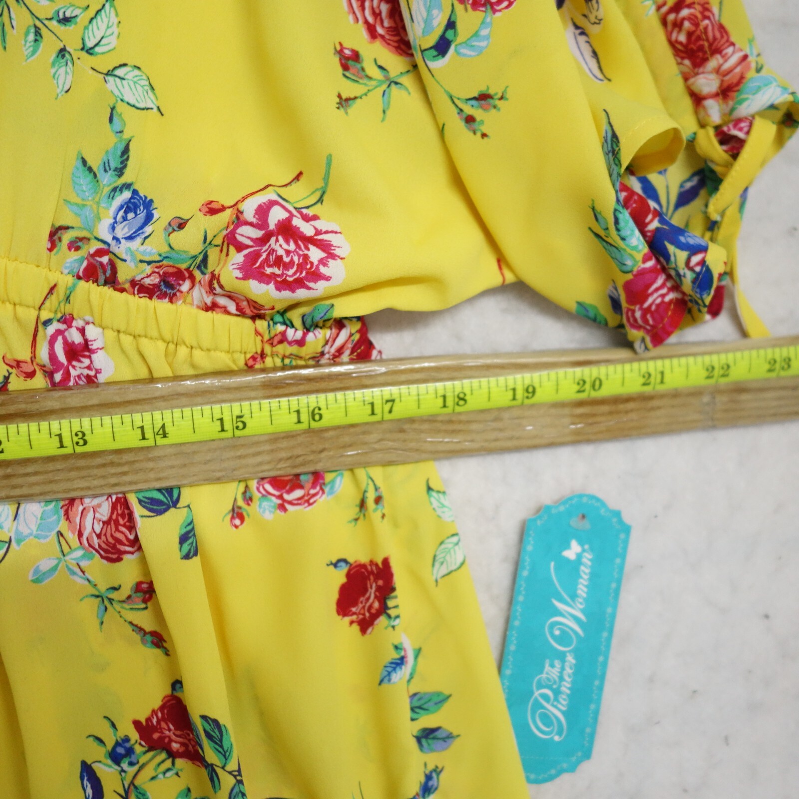 The Pioneer Woman Sleeve DolmanTop Women Size Large Yellow Floral 100% Polyester