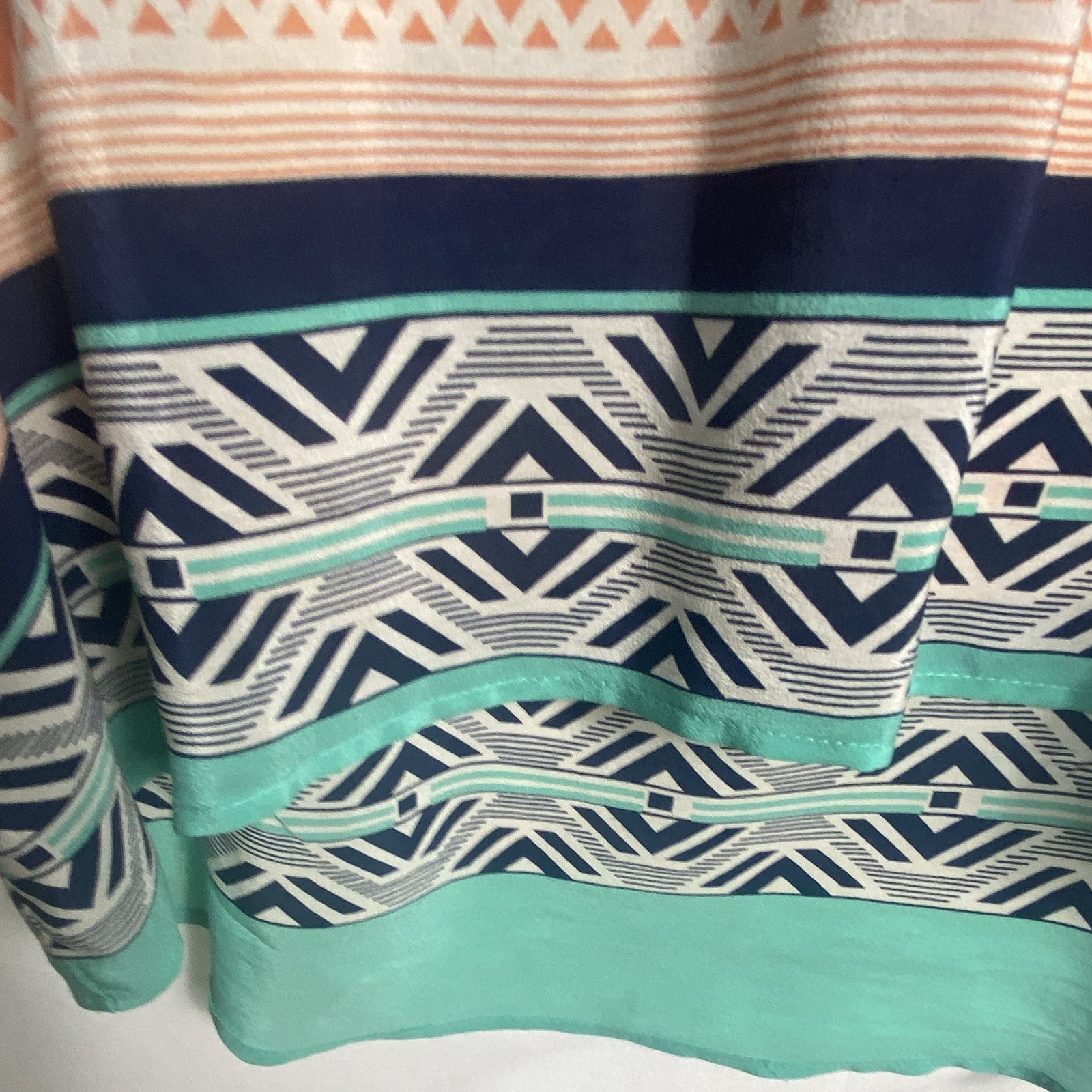 Anthropologie VanessaVirginia Women’s XS Ivory Navy Green Geometric Silk Blouse