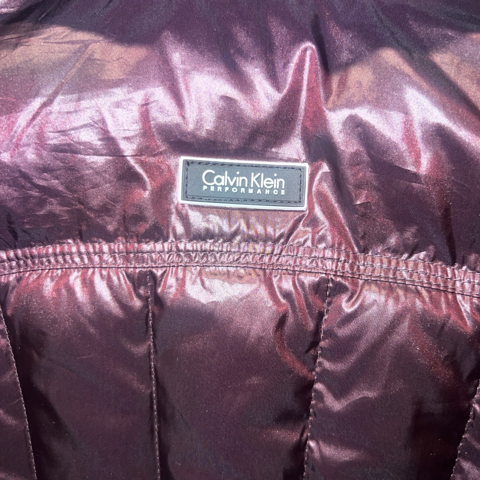 Calvin Klein Performance burgundy down zip Puffer Jacket w/Nylon Sleeves S