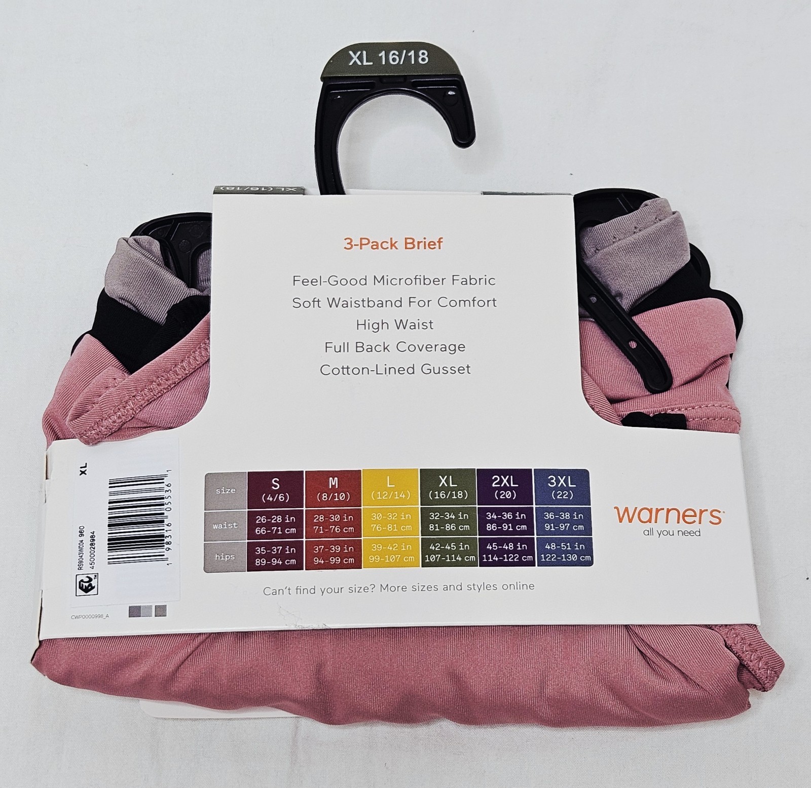 Warners Blissful Benefits Microfiber Brief 3 Pack Choose XL 2XL or 3XL