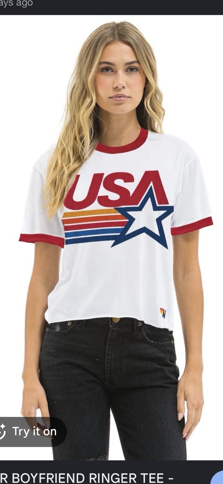 Aviator Nation USA Ringer Boyfriend Tee XS