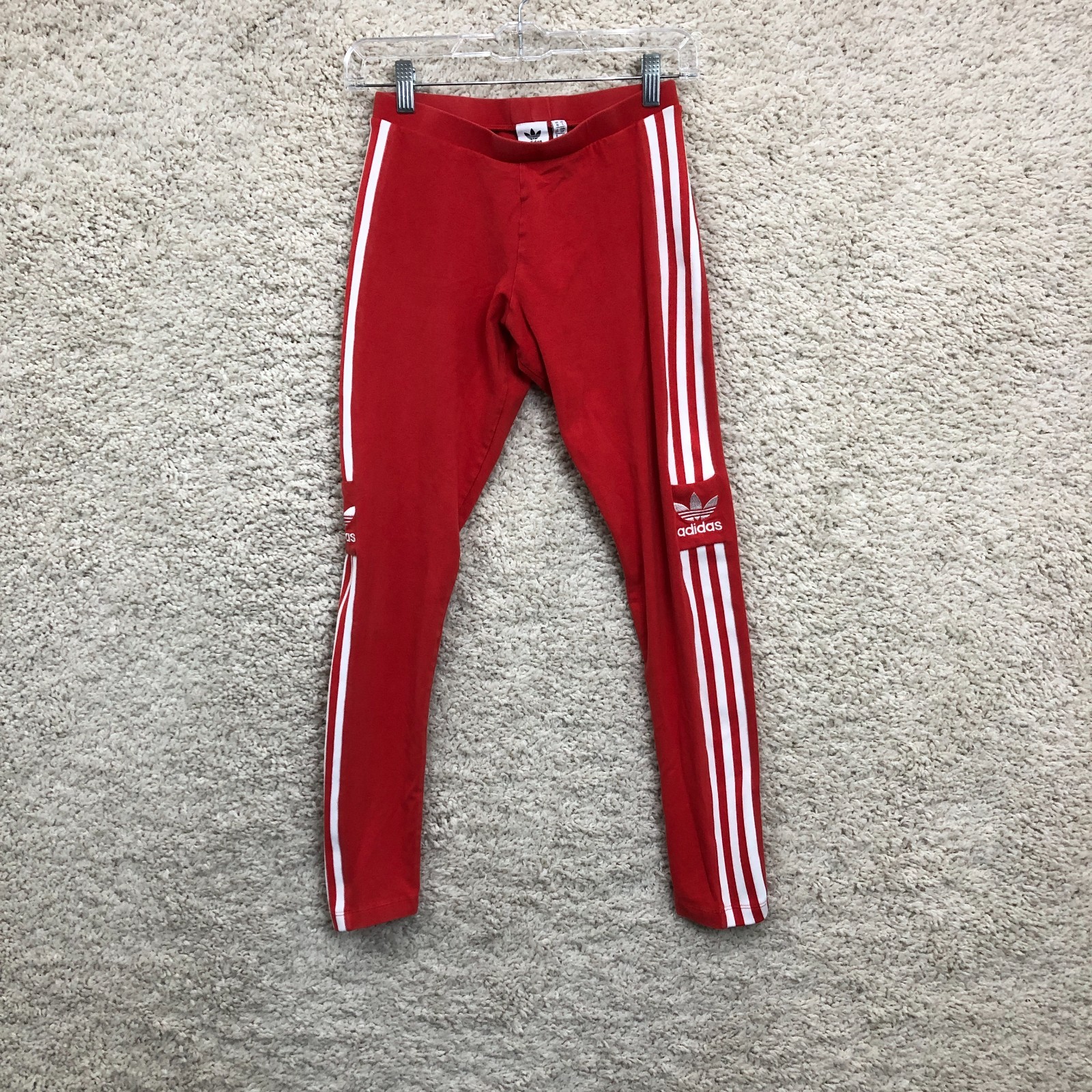 Adidas Leggings Small Adult Red Trefoil Ankle Mid Rise Pull On Athletic Womens S