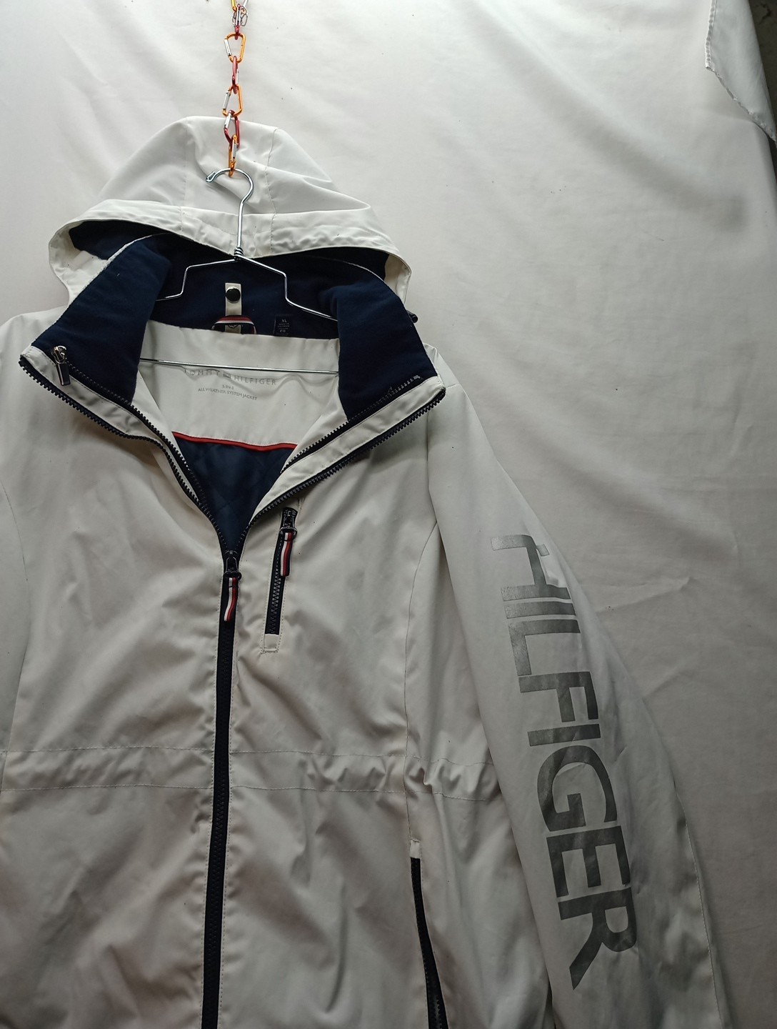 Tommy Hilfiger Jacket Womens XL White 3-in-1 All Weather Hooded Coat Windbreaker